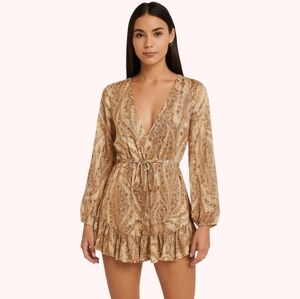 Elegant Paisley Print Brown and Beige Dress